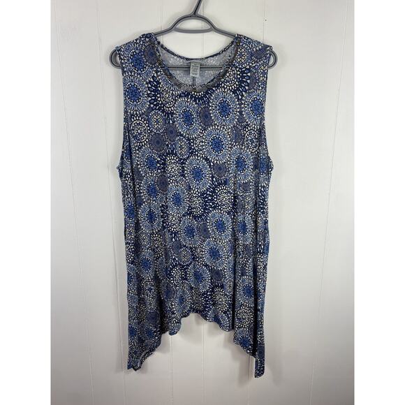 Catherines Plus Blue Medallion Lighthouse Point Blouse Popover Easy care Size 2X - Picture 1 of 6